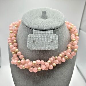 Vintage Pink and Champaign Faux Pearl Twisted Rope Style Necklace 18"